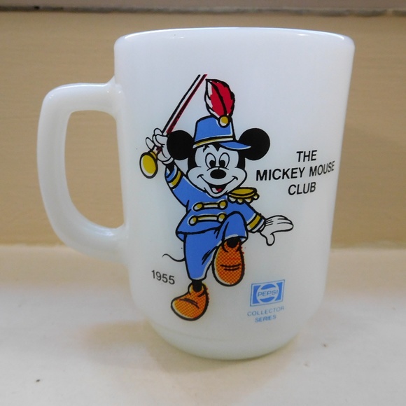 Disney Kitchen Vintage Pepsi Mickey Mouse Club Milk Glass Mug
